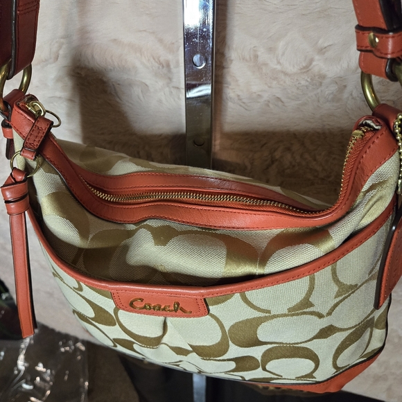 Coach Canvas and Leather Shoulder Bag Coral/Tan - Picture 3 of 5